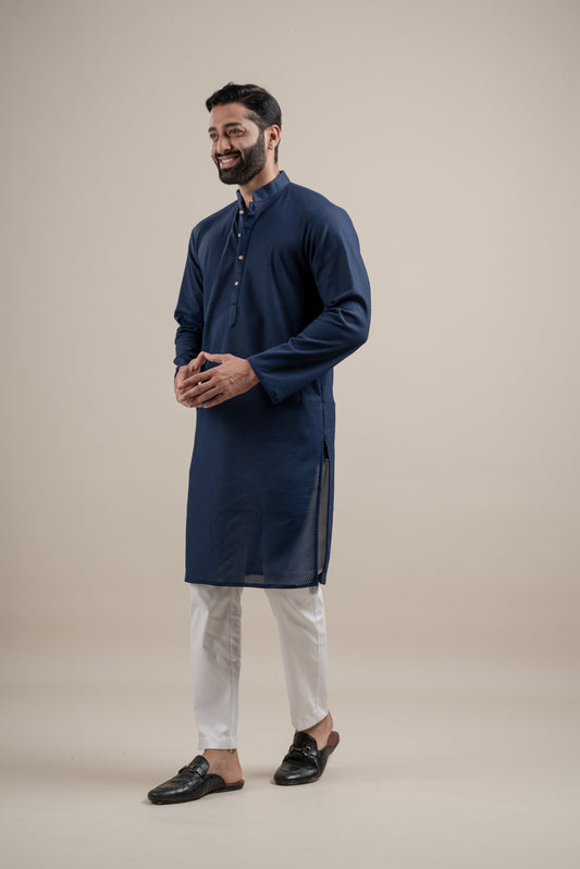 PLAIN ULTRA STRECHY NAVY BLUE KURTA